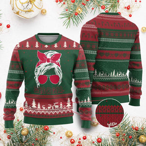 Georgia Lovers Ugly Christmas Sweater Bulldogs Game Day Messy Bun TS10 Red Green Print Your Wear