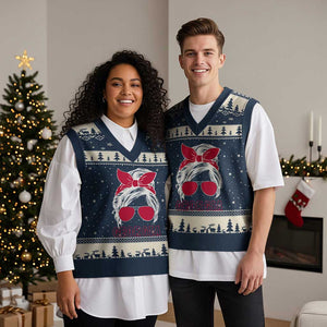 Georgia Lovers V-Neck Knit Sweater Vest Bulldogs Game Day Messy Bun TS10 Navy Beige Print Your Wear