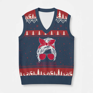 Georgia Lovers V-Neck Knit Sweater Vest Bulldogs Game Day Messy Bun TS10 Navy Red Print Your Wear