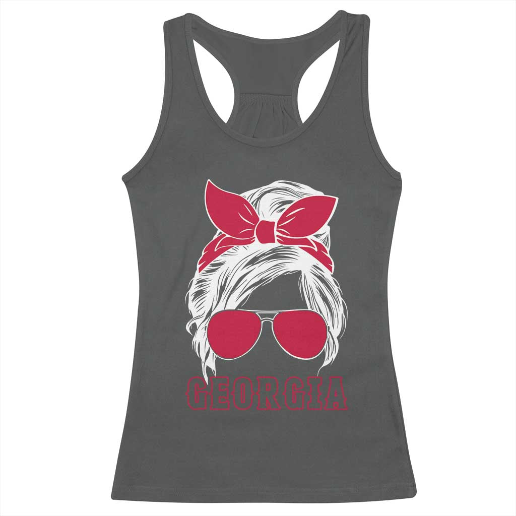Georgia Lovers Racerback Tank Top Bulldogs Game Day Messy Bun TS10 Dark Heather Print Your Wear