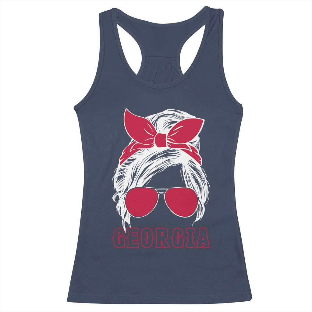 Georgia Lovers Racerback Tank Top Bulldogs Game Day Messy Bun TS10 Navy Print Your Wear