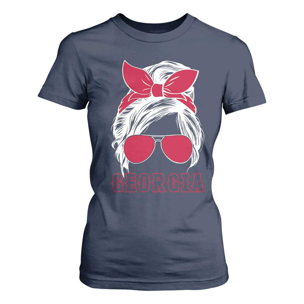 Georgia Lovers T Shirt For Women Bulldogs Game Day Messy Bun TS10 Navy Print Your Wear