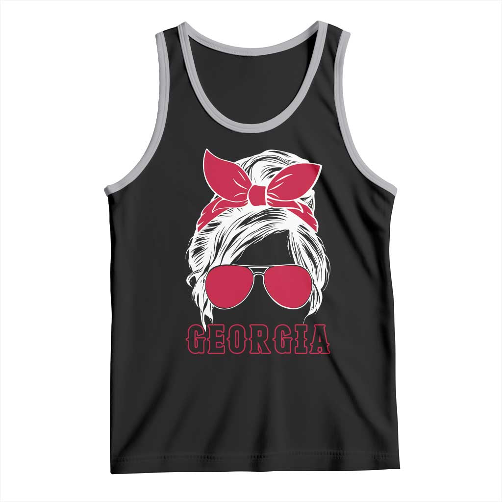 Georgia Lovers Tank Top Bulldogs Game Day Messy Bun TS10 Black Athletic Heather Print Your Wear