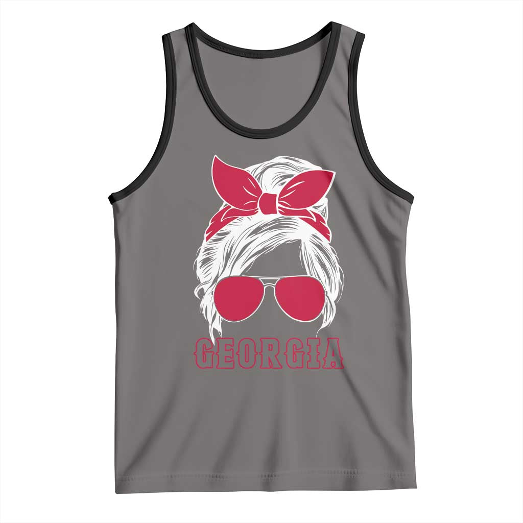 Georgia Lovers Tank Top Bulldogs Game Day Messy Bun TS10 Deep Heather Black Print Your Wear