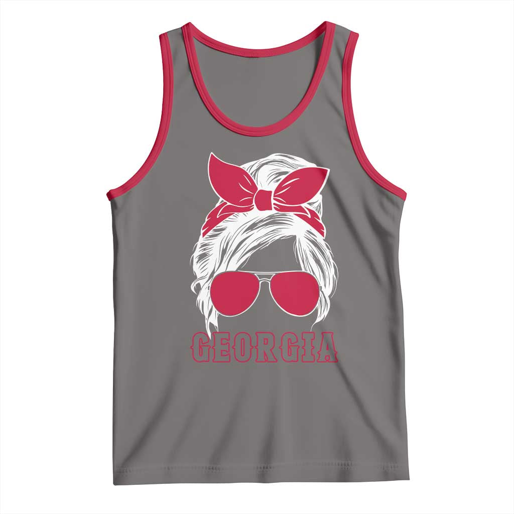 Georgia Lovers Tank Top Bulldogs Game Day Messy Bun TS10 Deep Heather Red Print Your Wear