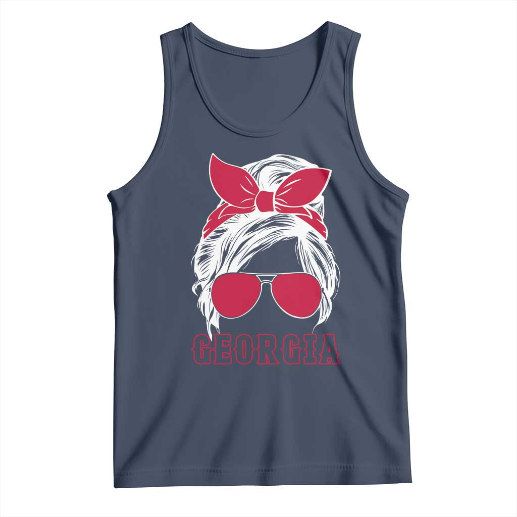 Georgia Lovers Tank Top Bulldogs Game Day Messy Bun TS10 Navy Print Your Wear