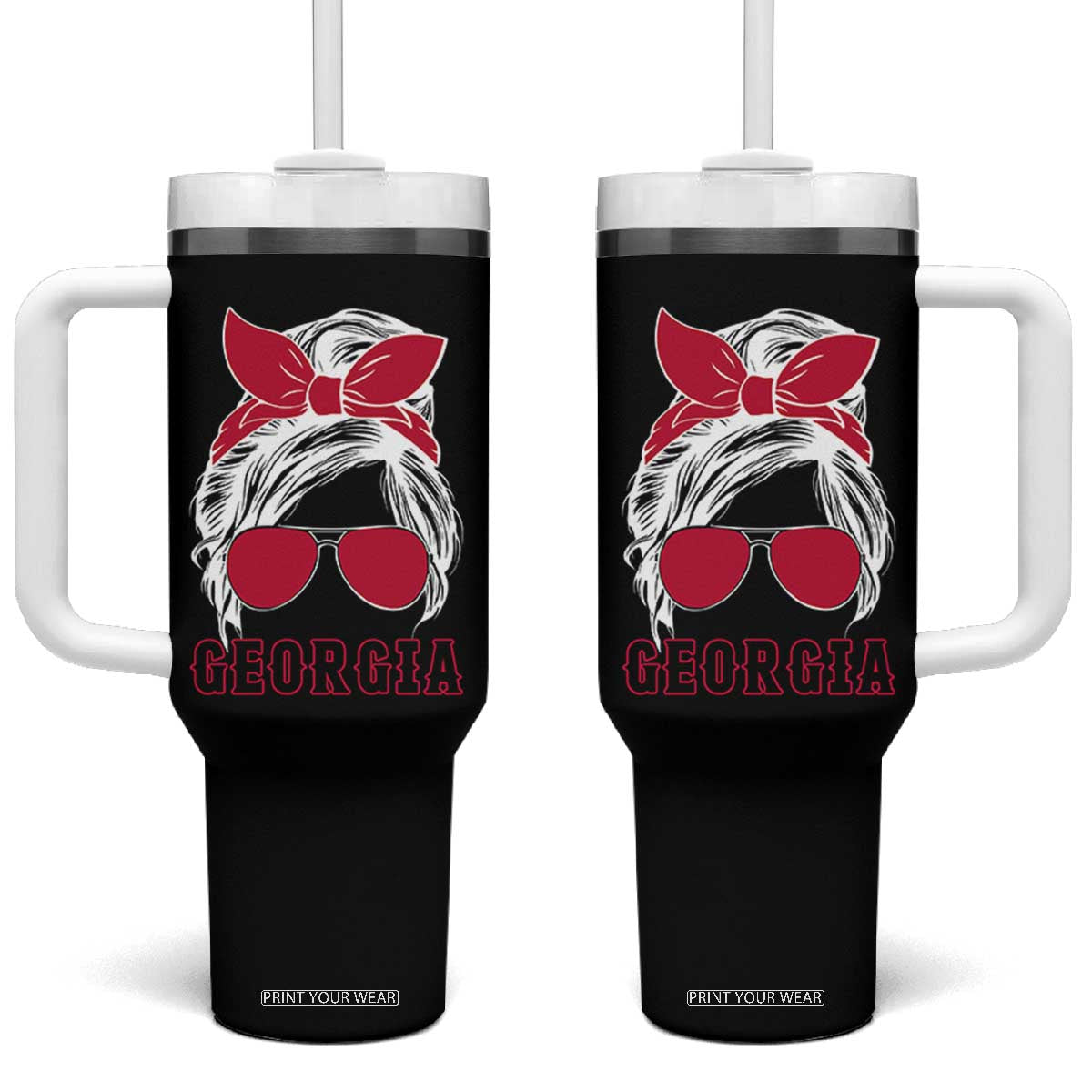 Georgia Lovers Tumbler With Handle Bulldogs Game Day Messy Bun - Print Your Wear