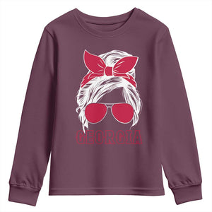 Georgia Lovers Youth Sweatshirt Bulldogs Game Day Messy Bun TS10 Maroon Print Your Wear