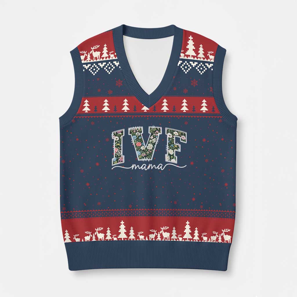 IVF Mama V-Neck Knit Sweater Vest Floral Mom Mothers Day TS10 Navy Red Print Your Wear