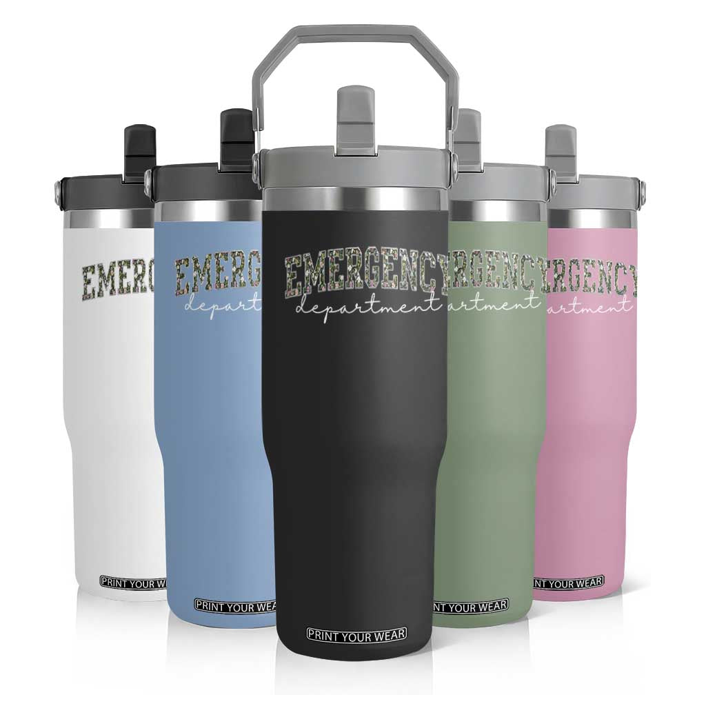 Floral Emergency Department Flip Straw Tumbler ER Nurse Gift TS10 Print Your Wear