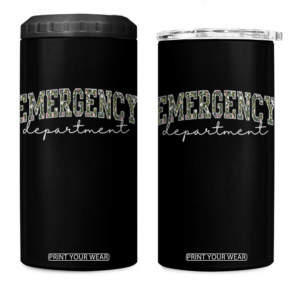 Floral Emergency Department 4 in 1 Can Cooler Tumbler ER Nurse Gift TS10 One Size: 16 oz Black Print Your Wear