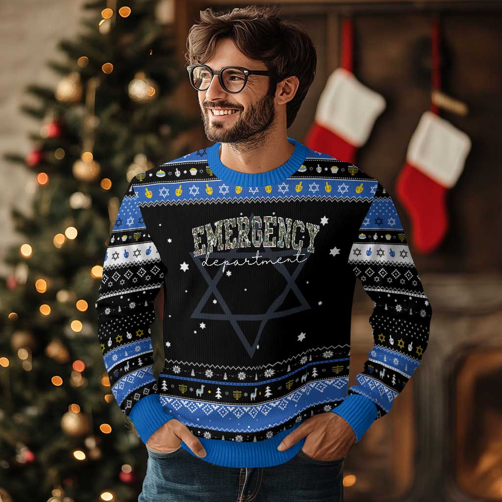 Floral Emergency Department Hanukkah Ugly Sweater ER Nurse Gift TS10 Black Blue Print Your Wear