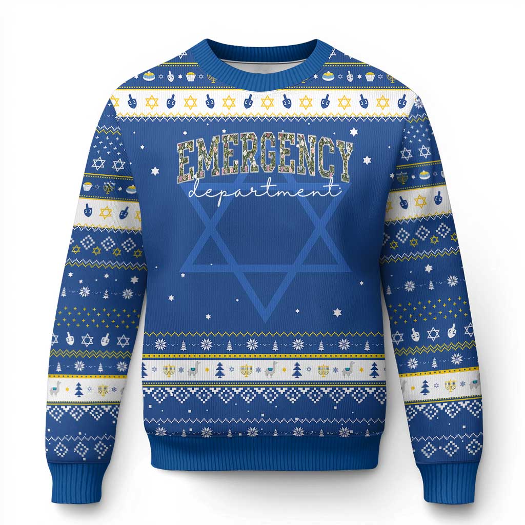 Floral Emergency Department Hanukkah Ugly Sweater ER Nurse Gift TS10 Blue White Print Your Wear
