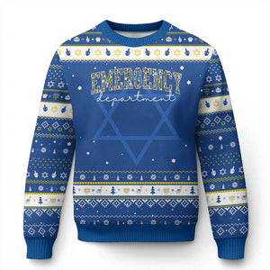 Floral Emergency Department Hanukkah Ugly Sweater ER Nurse Gift TS10 Blue White Print Your Wear