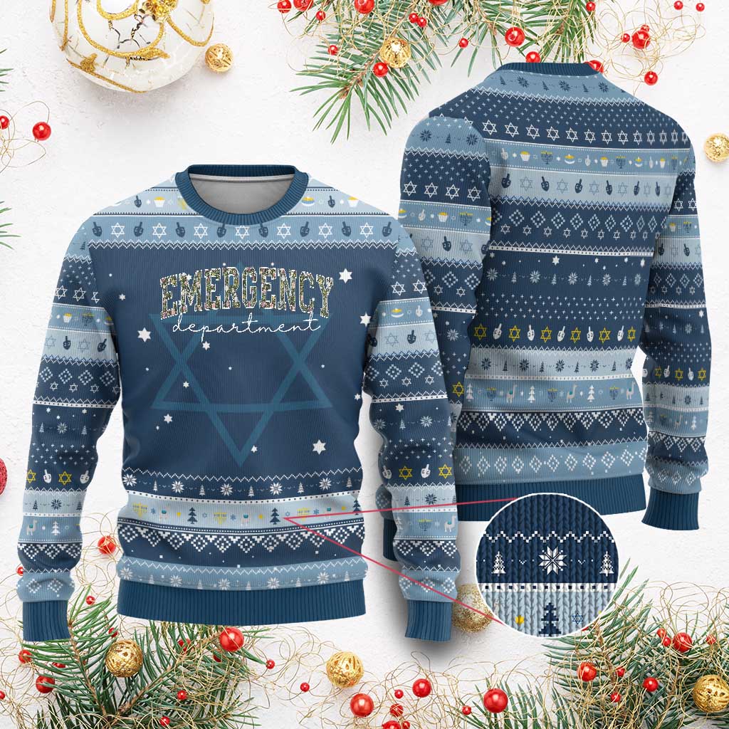 Floral Emergency Department Hanukkah Ugly Sweater ER Nurse Gift TS10 Navy Light Blue Print Your Wear