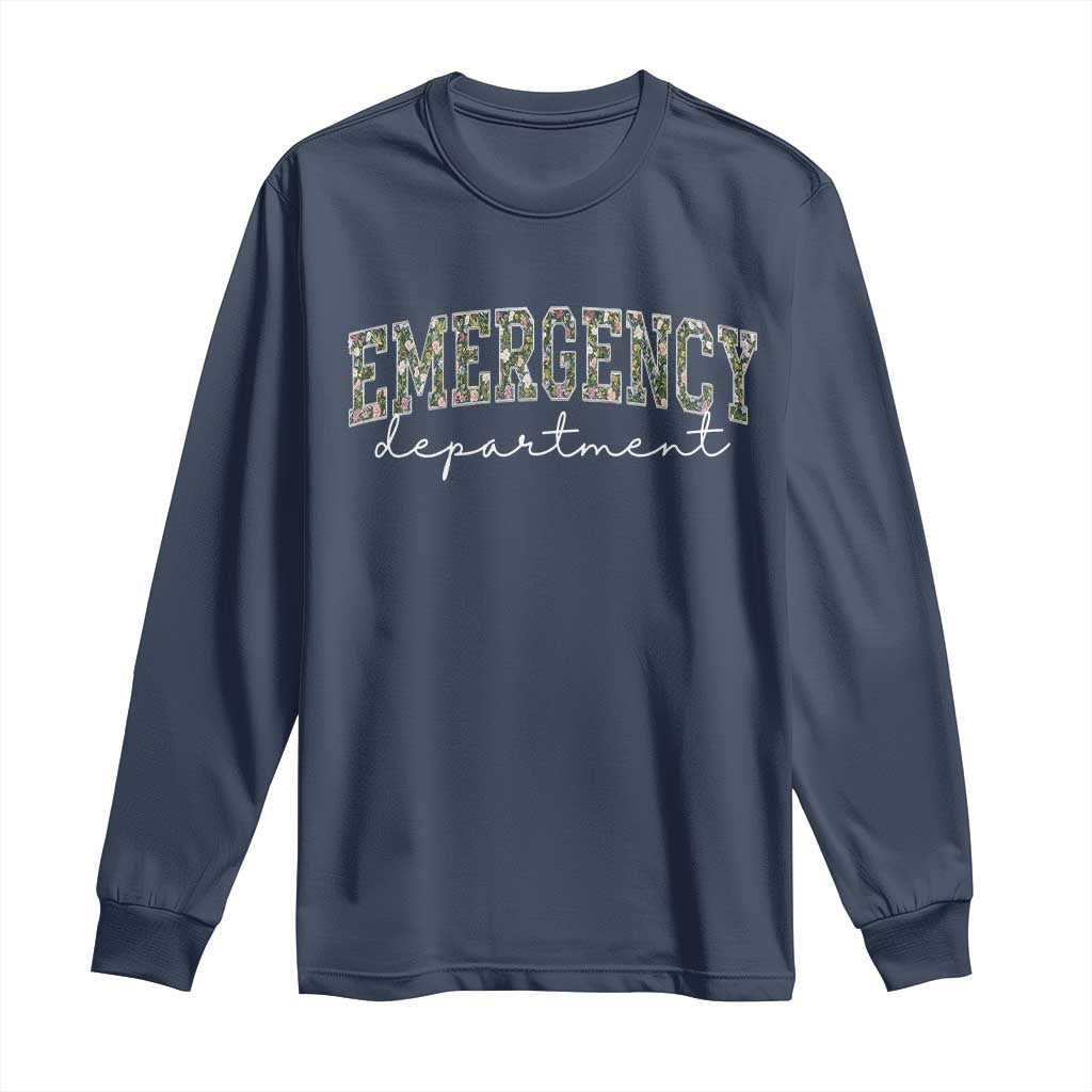 Floral Emergency Department Long Sleeve Shirt ER Nurse Gift TS10 Navy Print Your Wear
