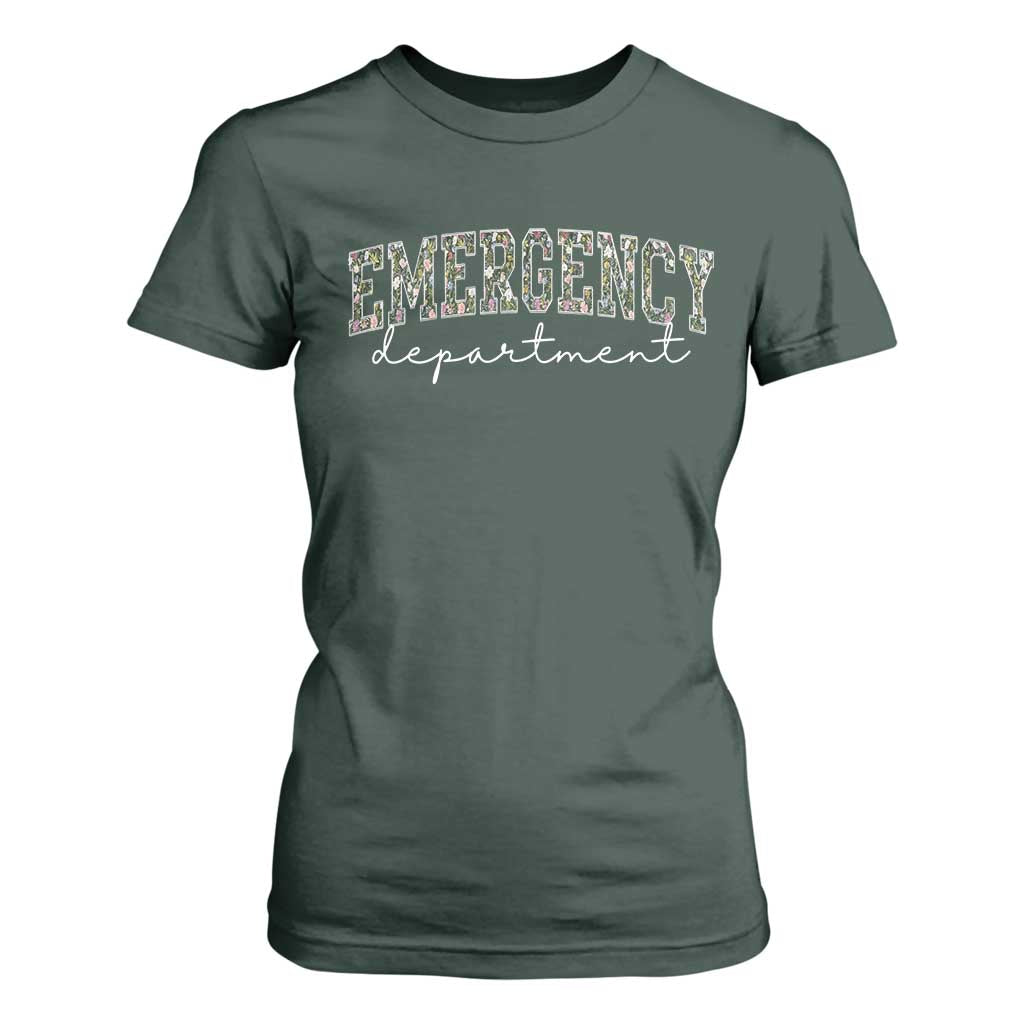 Floral Emergency Department T Shirt For Women ER Nurse Gift TS10 Dark Forest Green Print Your Wear