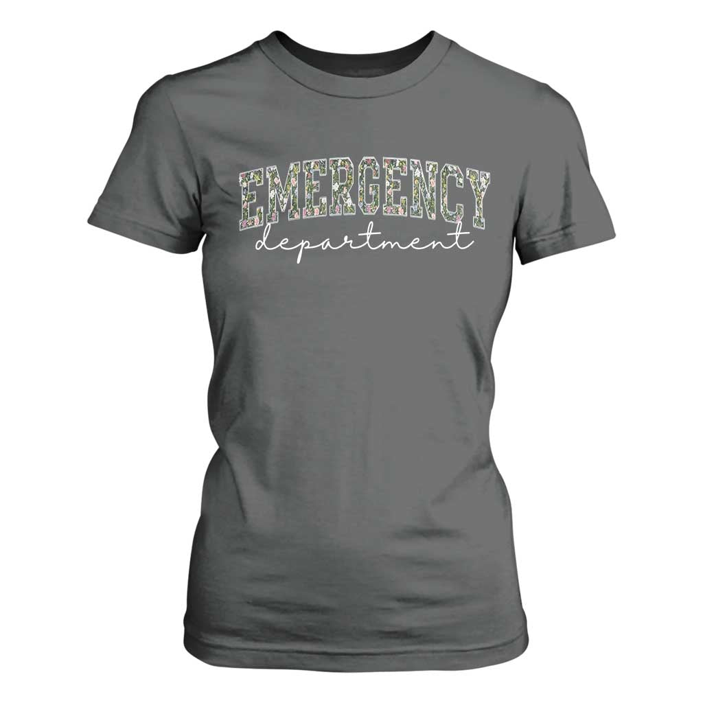 Floral Emergency Department T Shirt For Women ER Nurse Gift TS10 Dark Heather Print Your Wear