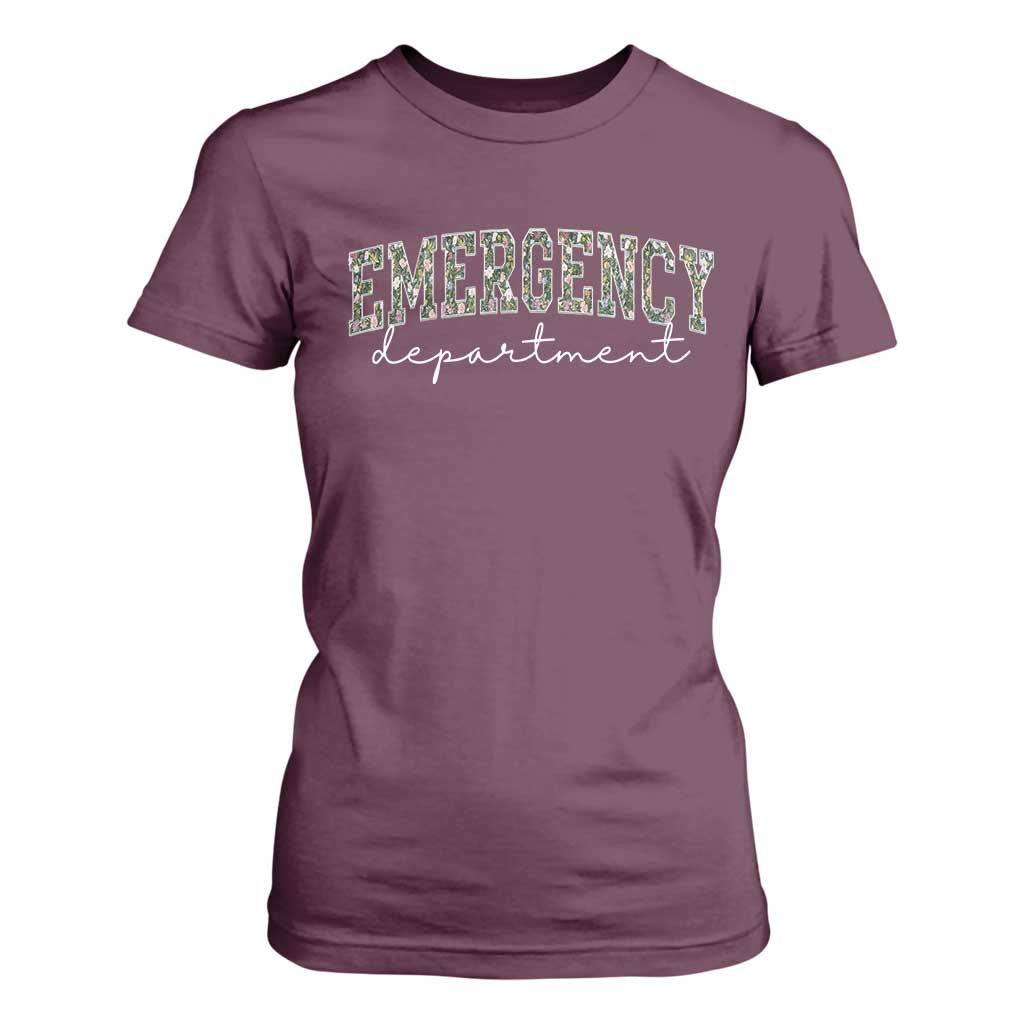 Floral Emergency Department T Shirt For Women ER Nurse Gift TS10 Maroon Print Your Wear