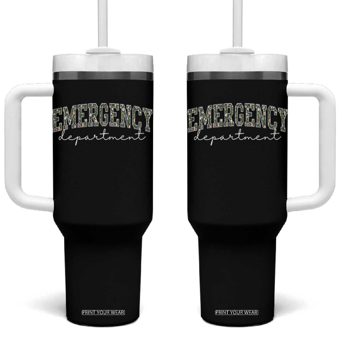 Floral Emergency Department Tumbler With Handle ER Nurse Gift TS10 One Size: 40 oz Black Print Your Wear