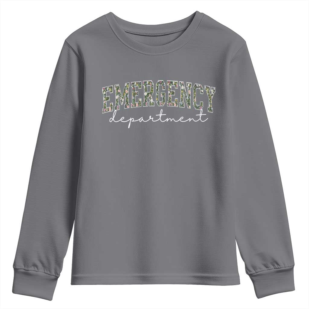 Floral Emergency Department Youth Sweatshirt ER Nurse Gift TS10 Charcoal Print Your Wear