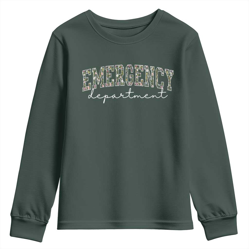 Floral Emergency Department Youth Sweatshirt ER Nurse Gift TS10 Dark Forest Green Print Your Wear