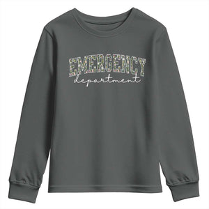 Floral Emergency Department Youth Sweatshirt ER Nurse Gift TS10 Dark Heather Print Your Wear