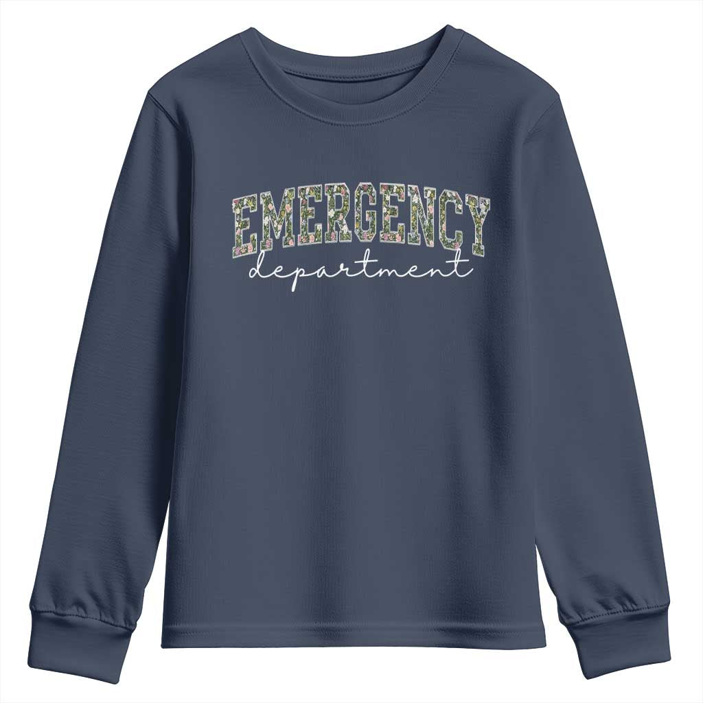 Floral Emergency Department Youth Sweatshirt ER Nurse Gift TS10 Navy Print Your Wear