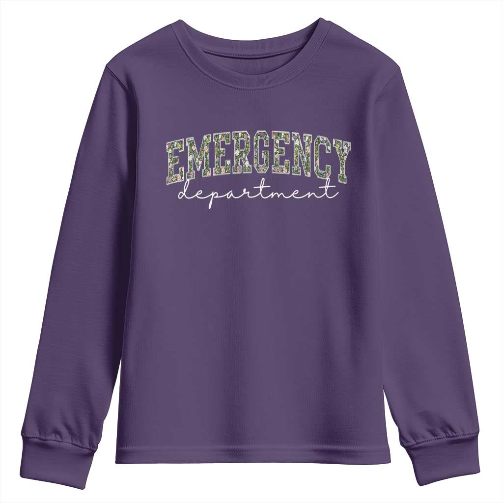 Floral Emergency Department Youth Sweatshirt ER Nurse Gift TS10 Purple Print Your Wear
