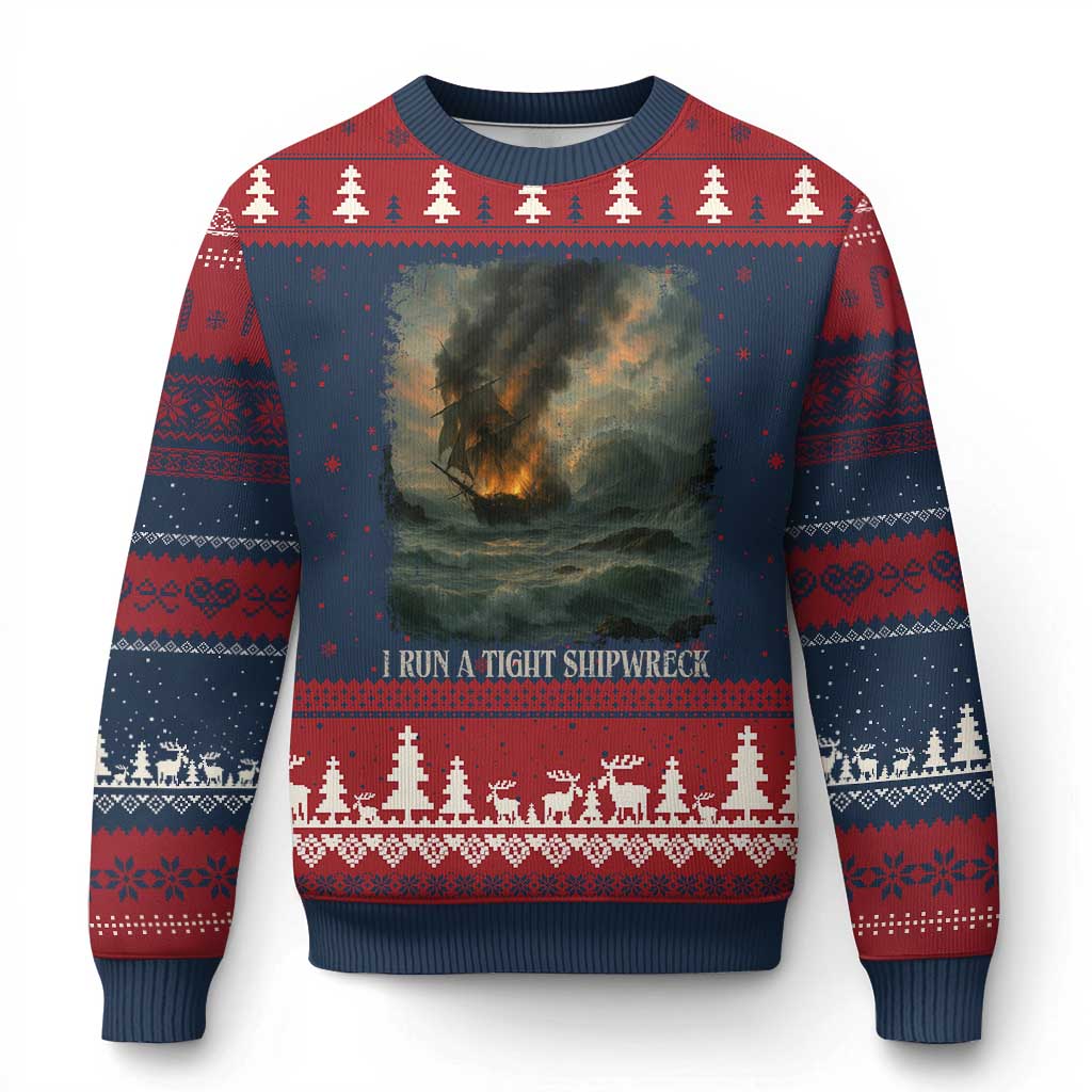 I Run a Tight Shipwreck Ugly Christmas Sweater Homeschool Mama Cool Mom TS10 Navy Red Print Your Wear