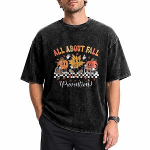 Fall Prevention Washed Cotton T-Shirt Autumn Thanksgiving Nurse PT OT