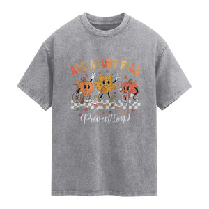 Fall Prevention Washed Cotton T-Shirt Autumn Thanksgiving Nurse PT OT