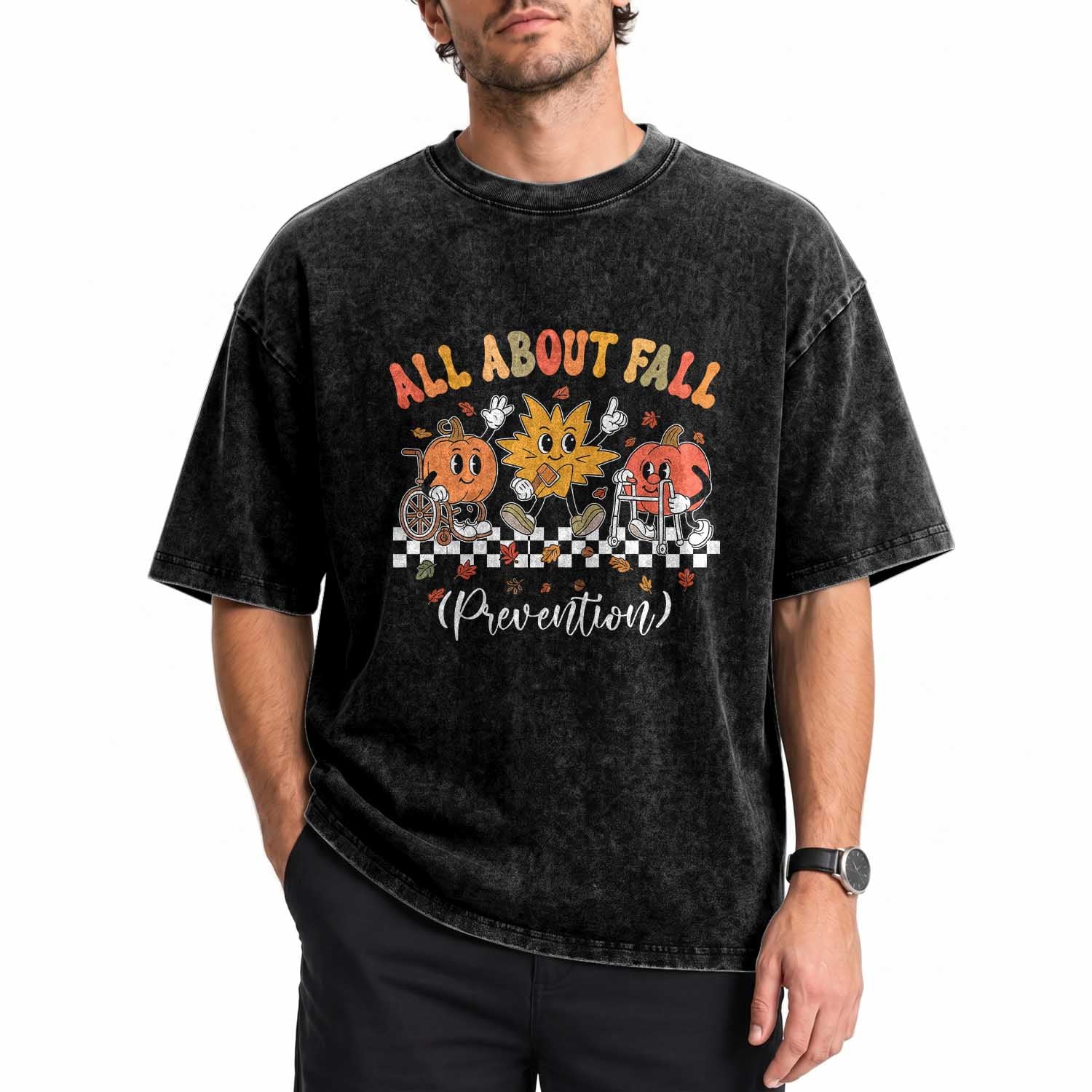 Fall Prevention Washed Cotton T-Shirt Autumn Thanksgiving Nurse PT OT TS10 Print Your Wear