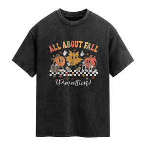 Fall Prevention Washed Cotton T-Shirt Autumn Thanksgiving Nurse PT OT
