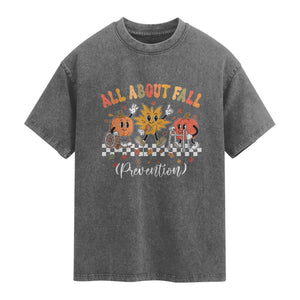 Fall Prevention Washed Cotton T-Shirt Autumn Thanksgiving Nurse PT OT