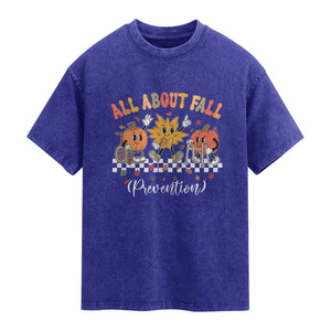 Fall Prevention Washed Cotton T-Shirt Autumn Thanksgiving Nurse PT OT