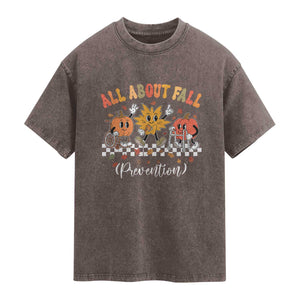 Fall Prevention Washed Cotton T-Shirt Autumn Thanksgiving Nurse PT OT