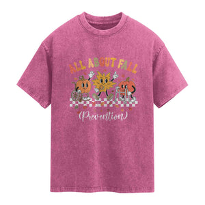 Fall Prevention Washed Cotton T-Shirt Autumn Thanksgiving Nurse PT OT