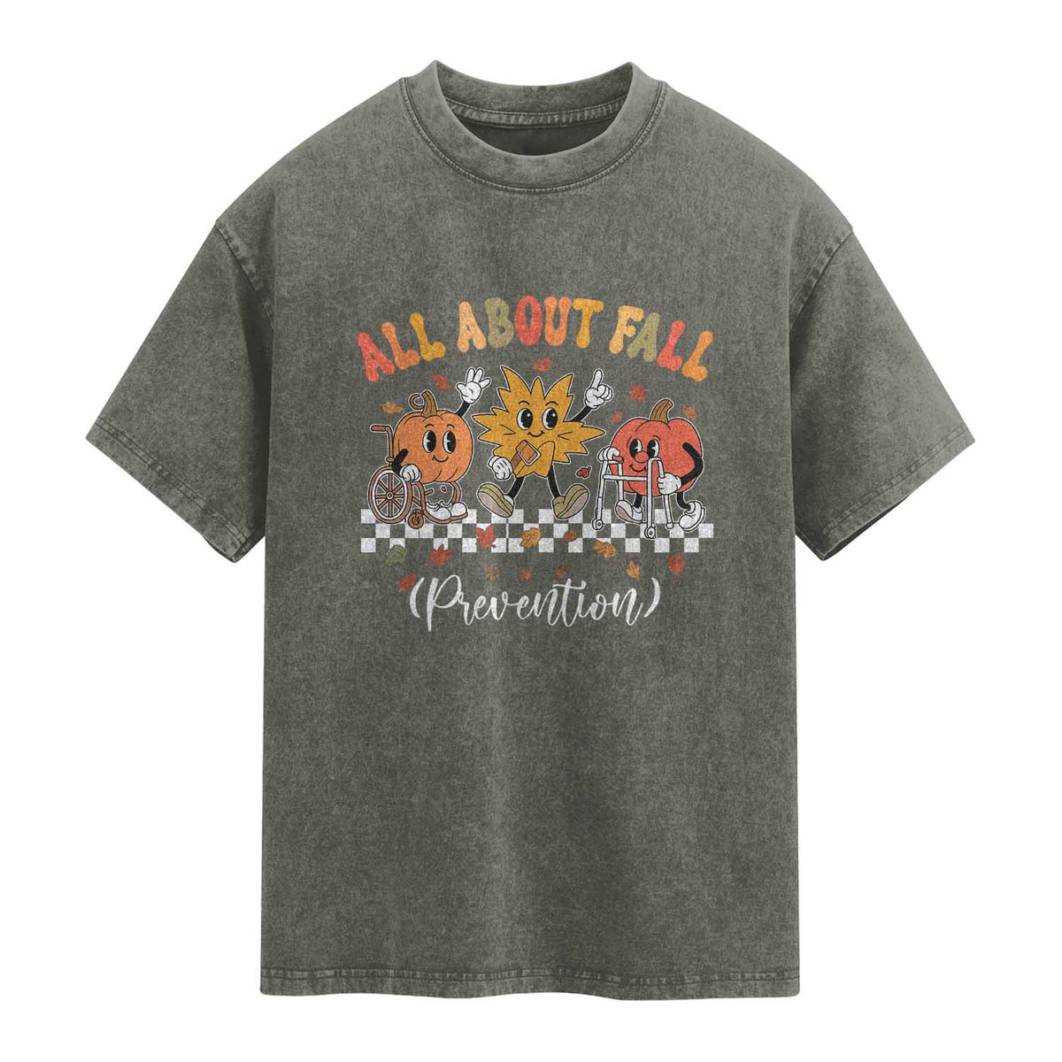 Fall Prevention Washed Cotton T-Shirt Autumn Thanksgiving Nurse PT OT