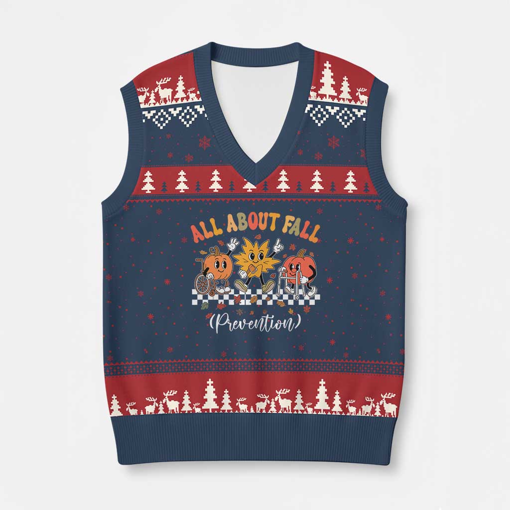 Fall Prevention V-Neck Knit Sweater Vest Autumn Thanksgiving Nurse PT OT TS10 Navy Red Print Your Wear