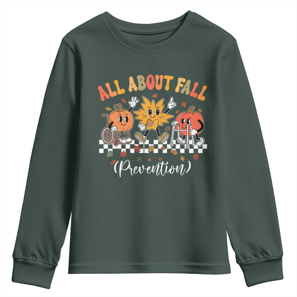 Fall Prevention Youth Sweatshirt Autumn Thanksgiving Nurse PT OT TS10 Dark Forest Green Print Your Wear