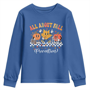 Fall Prevention Youth Sweatshirt Autumn Thanksgiving Nurse PT OT TS10 Royal Blue Print Your Wear