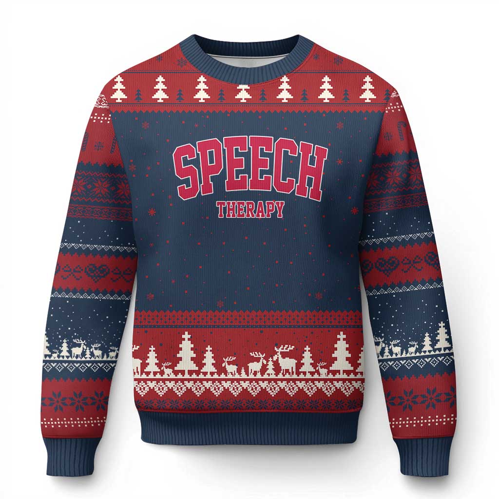 Retro Speech Therapy Ugly Christmas Sweater Special Education Therapist Teacher Appreciation TS10 Navy Red Print Your Wear