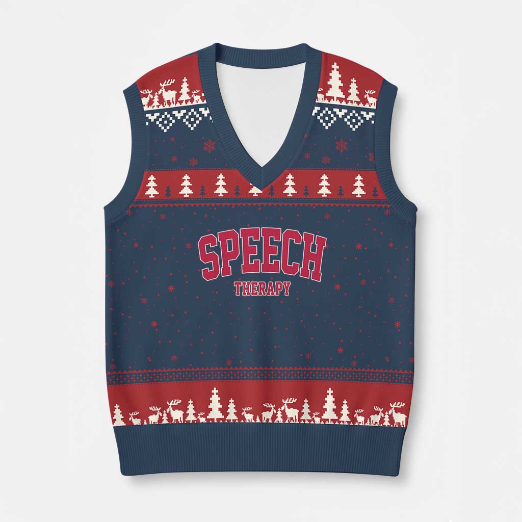 Retro Speech Therapy V-Neck Knit Sweater Vest Special Education Therapist Teacher Appreciation TS10 Navy Red Print Your Wear