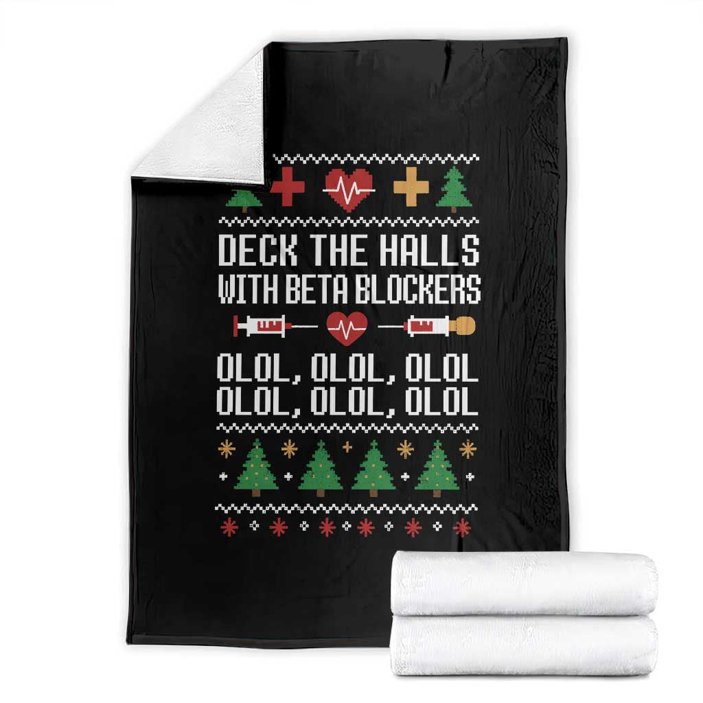 Funny Nurse Ugly Xmas Throw Blanket Deck The Hall With Beta Blockers TS10 Black Print Your Wear