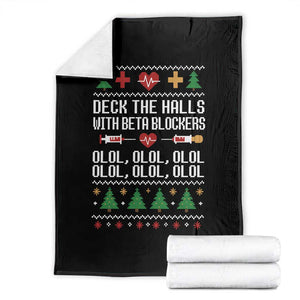Funny Nurse Ugly Xmas Throw Blanket Deck The Hall With Beta Blockers TS10 Black Print Your Wear