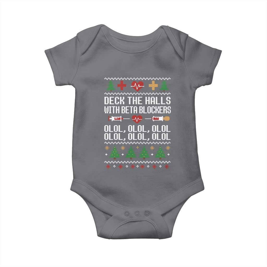Funny Nurse Ugly Xmas Baby Onesie Deck The Hall With Beta Blockers TS10 Charcoal Print Your Wear