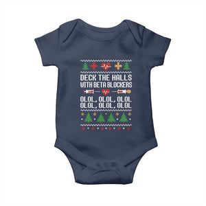 Funny Nurse Ugly Xmas Baby Onesie Deck The Hall With Beta Blockers TS10 Navy Print Your Wear