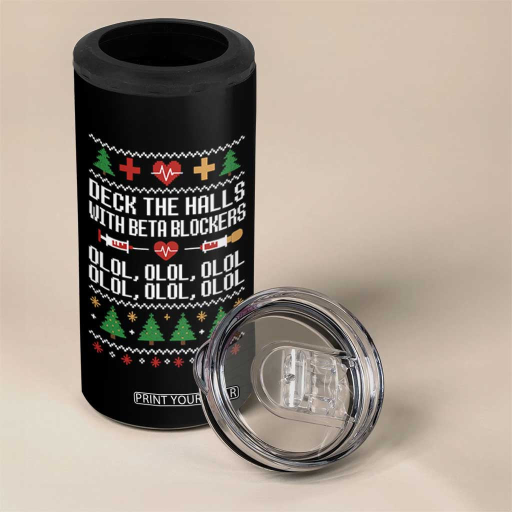 Funny Nurse Ugly Xmas 4 in 1 Can Cooler Tumbler Deck The Hall With Beta Blockers TS10 Print Your Wear