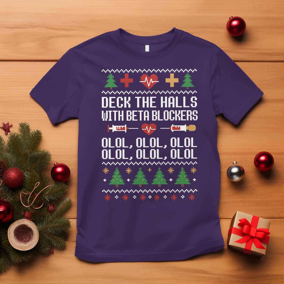 Funny Nurse Ugly Xmas T Shirt Deck The Hall With Beta Blockers TS10 Purple Print Your Wear